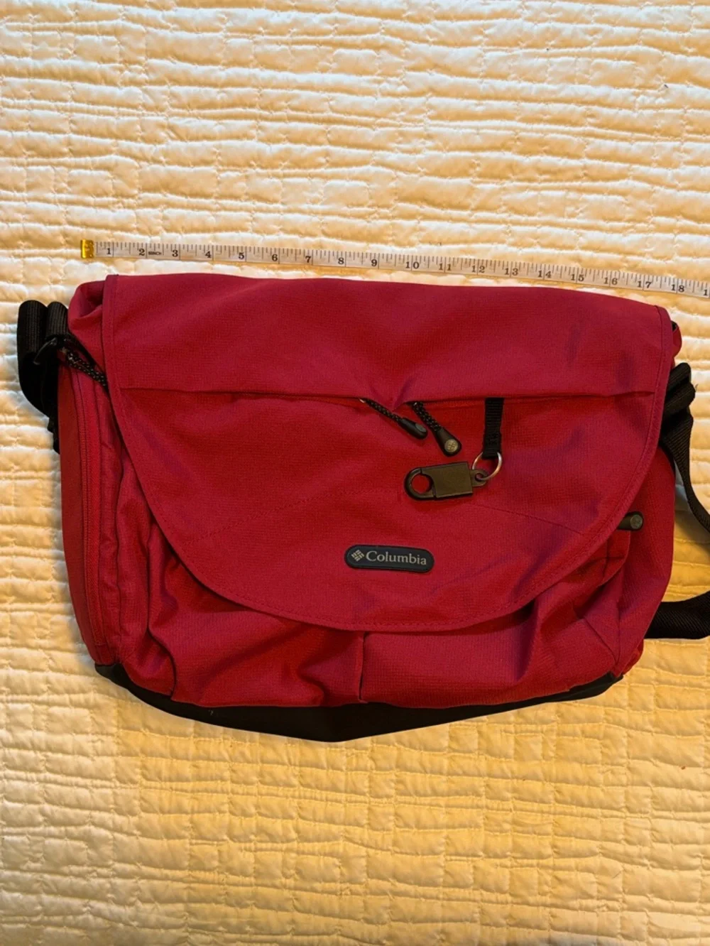 Columbia Red Baby Bag with Black Strap